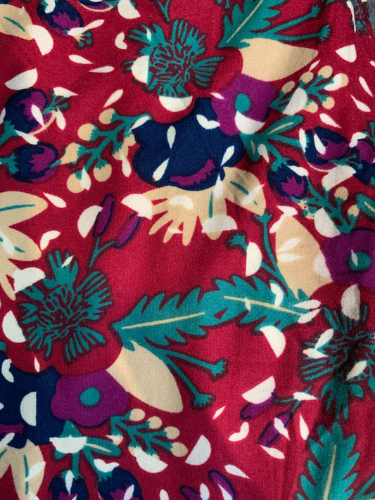 Deep Red Floral Leggings-LLR