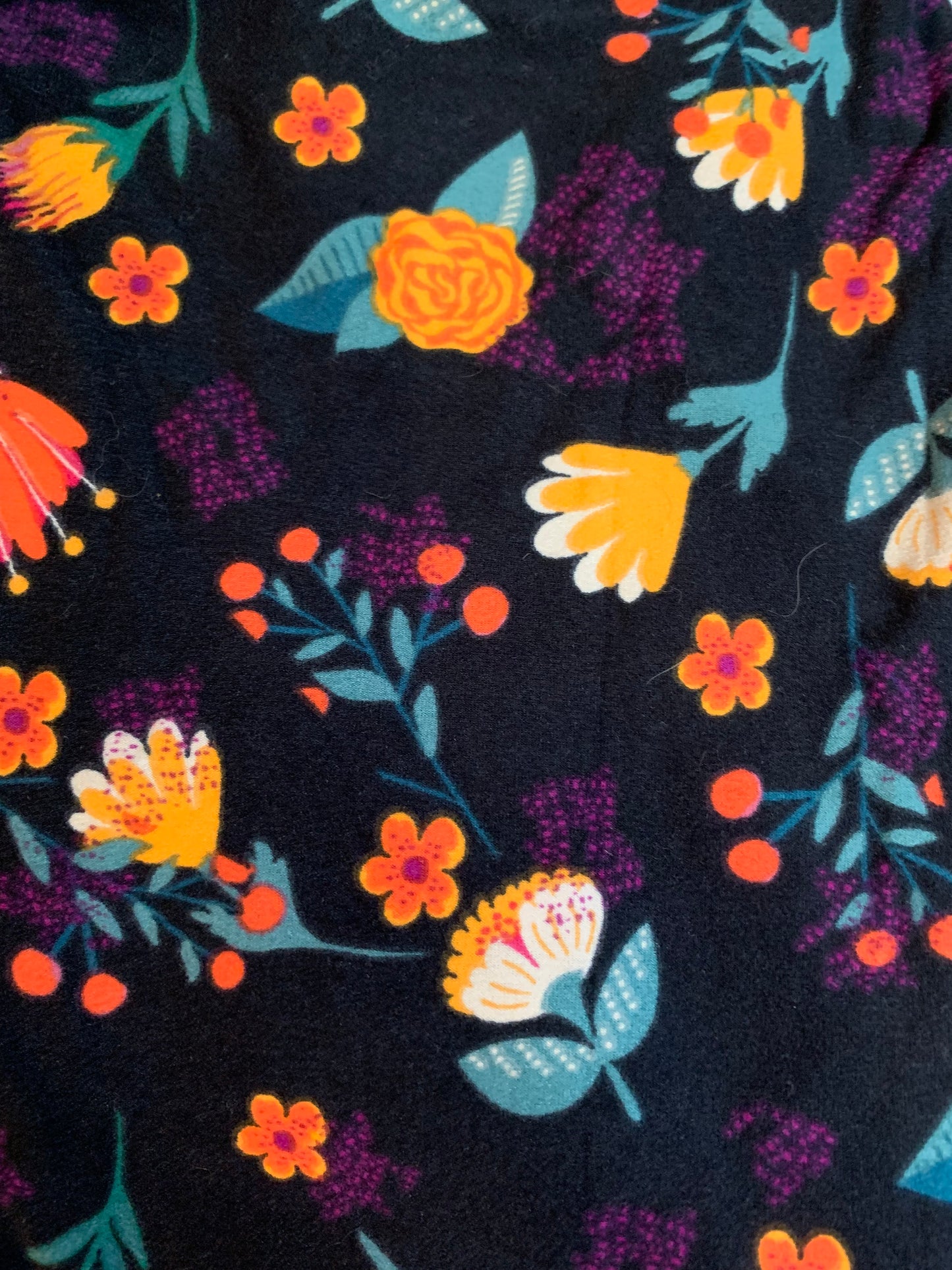 Black with Orange Floral Leggings-LLR