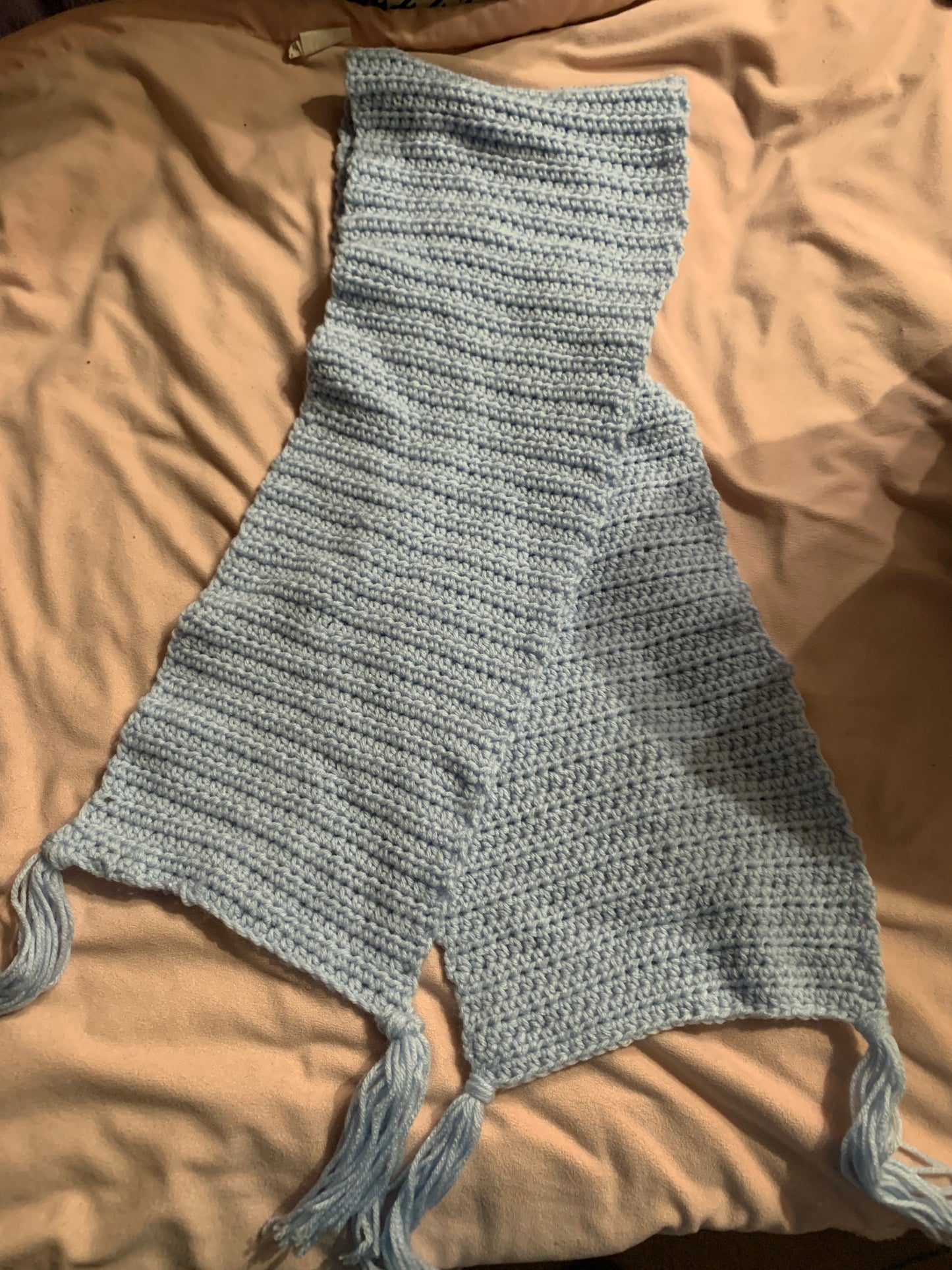 Light blue crochet scarf